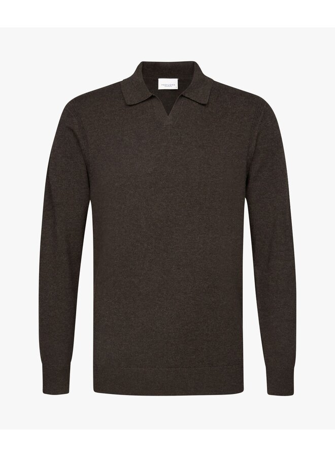 Polo Open Collar Wool Blend Brown PPWJ30022B