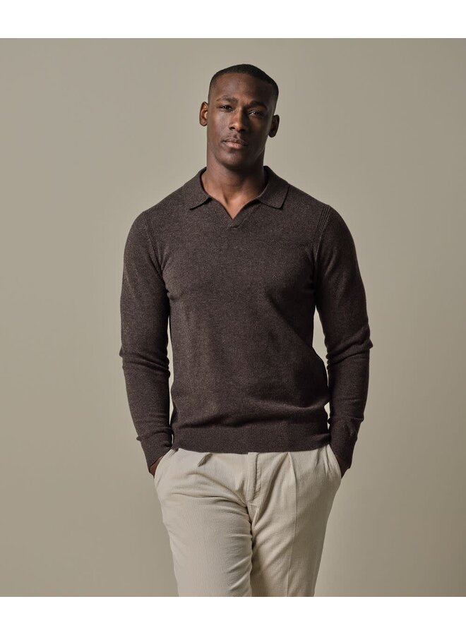 Polo Open Collar Wool Blend Brown PPWJ30022B