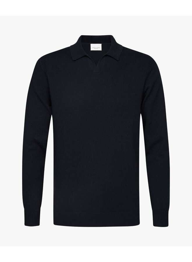 Polo Open Collar Wool Blend Navy PPWJ30022C