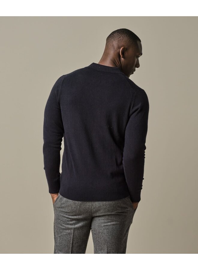 Polo Open Collar Wool Blend Navy PPWJ30022C