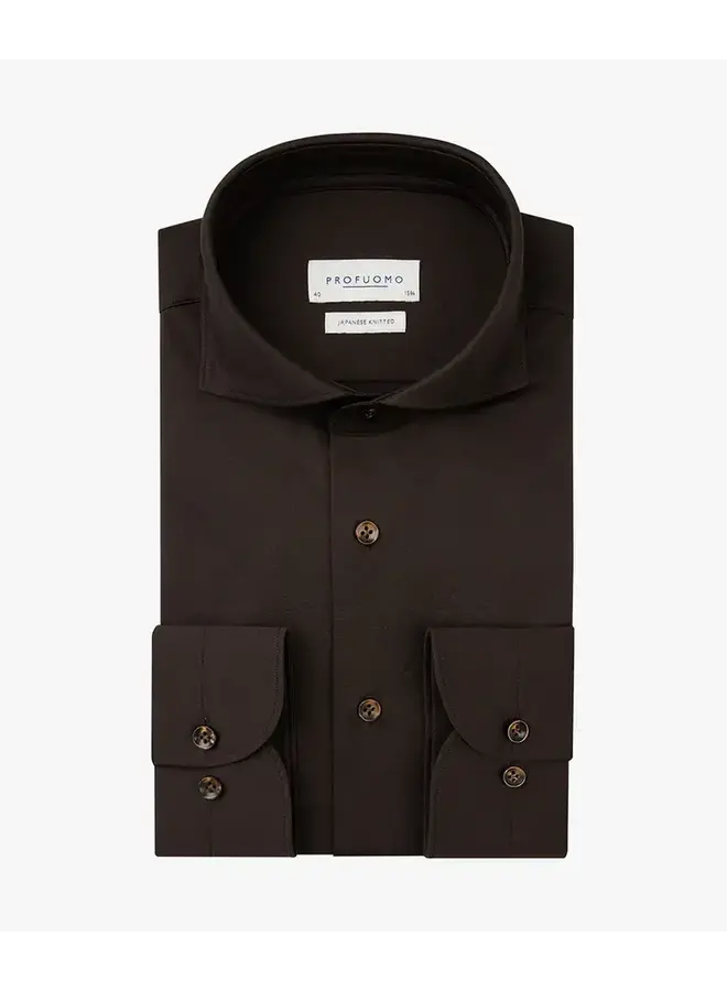 Overhemd Japanese Knitted Donkerbruin PPWH30026E