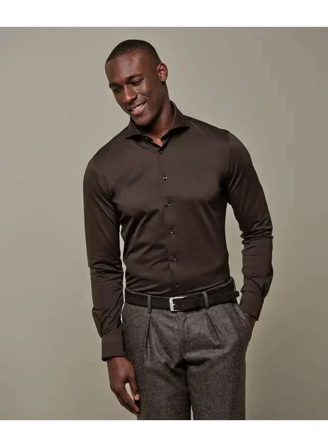 Overhemd Japanese Knitted Donkerbruin PPWH30026E