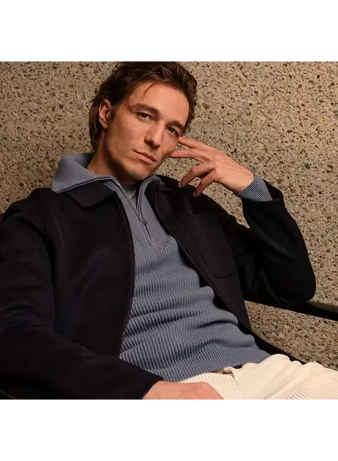 Pullover Half Zip Wool Blue PPWJ30025E