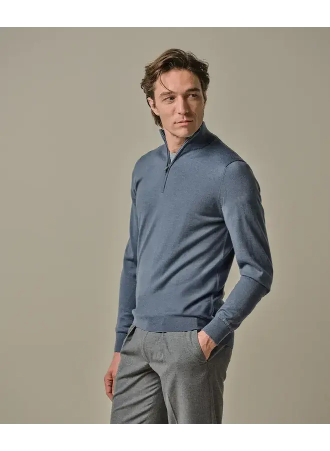 Pullover Half Zip Merino Wol PPWJ30003I Mid-Blue
