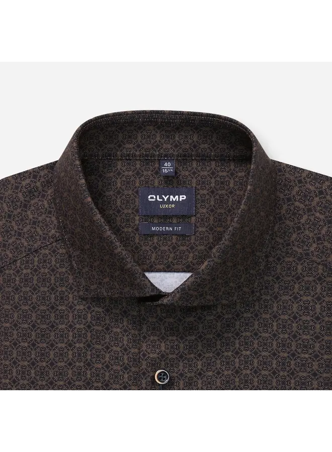 Overhemd Luxor Modern Fit, Royal Kent Print Caramel Bruin 1298 84 24