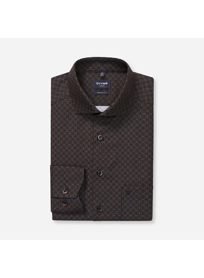 Overhemd Luxor Modern Fit, Royal Kent Print Caramel Bruin 1298 84 24