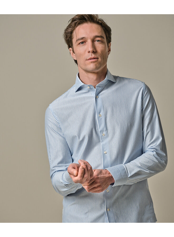 Overhemd Japanese Knitted Streep Blauw Wit PP2HC10008