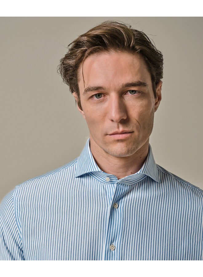 Overhemd Japanese Knitted Streep Blauw Wit PP2HC10008