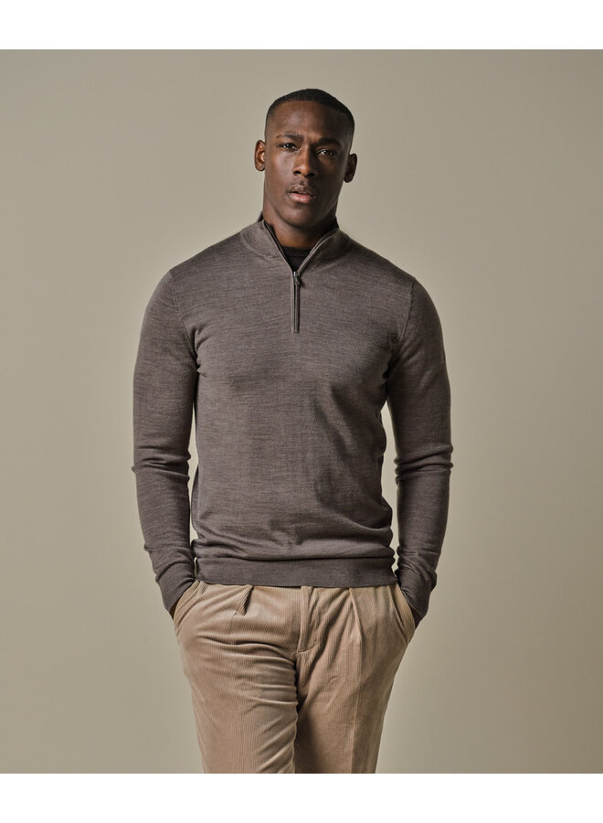Pullover Half Zip Merino Wol PPWJ30003D Taupe