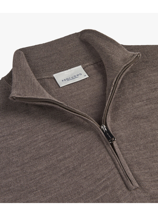 Pullover Half Zip Merino Wol PPWJ30003D Taupe