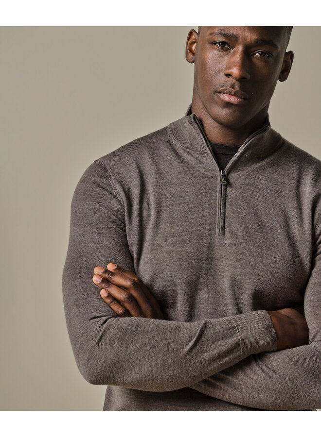 Pullover Half Zip Merino Wol PPWJ30003D Taupe
