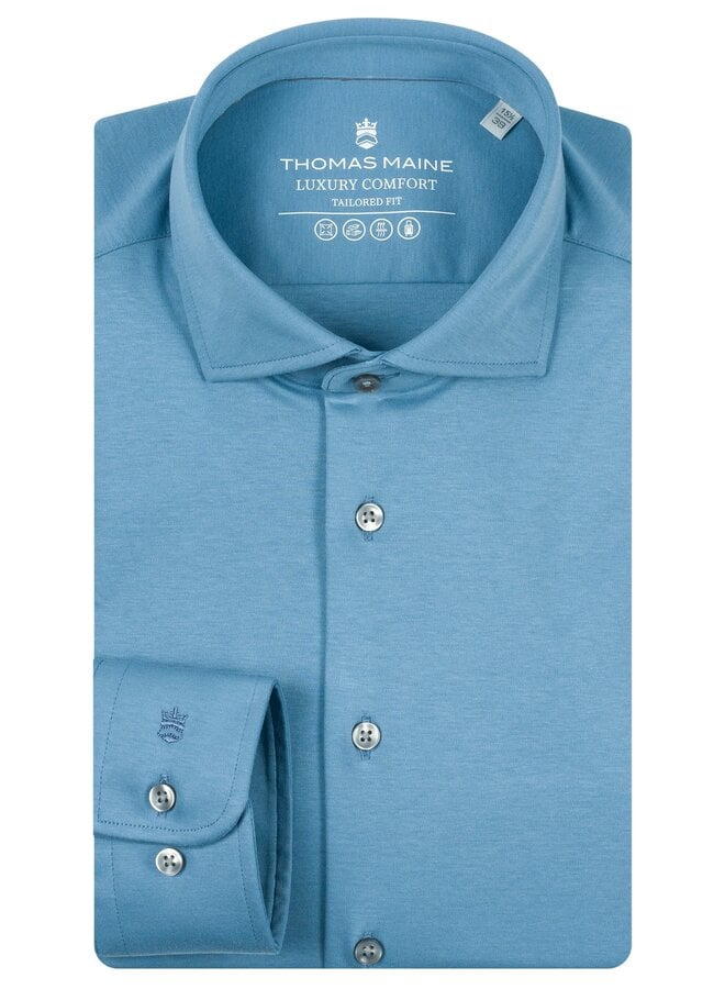 Overhemd Modern Fit Knitted 617778 Col. 65 Mid Blue