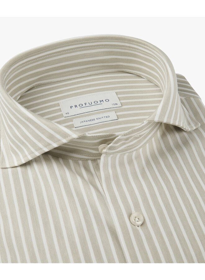 Overhemd Japanese Knitted Streep Donker Beige PPXH10038B