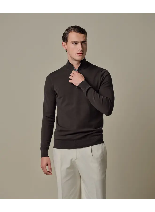 Pullover Luxury basic Half Zip Brown PPXJ10008B