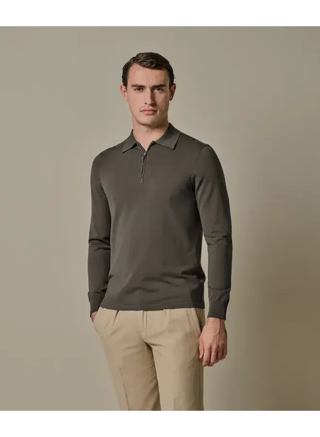 Polo Longsleeve Bruin Luxury Basic Half Zip PPXJ10006F