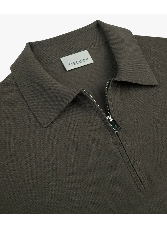 Polo Longsleeve Bruin Luxury Basic Half Zip PPXJ10006F