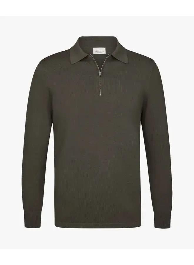 Polo Longsleeve Bruin Luxury Basic Half Zip PPXJ10006F