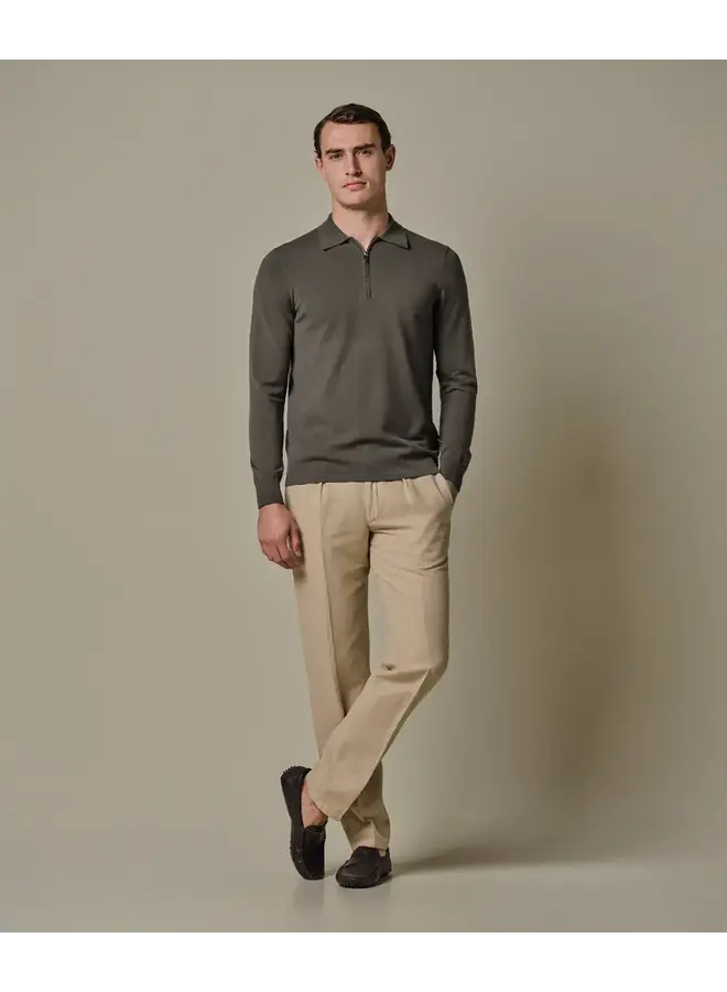 Polo Longsleeve Bruin Luxury Basic Half Zip PPXJ10006F