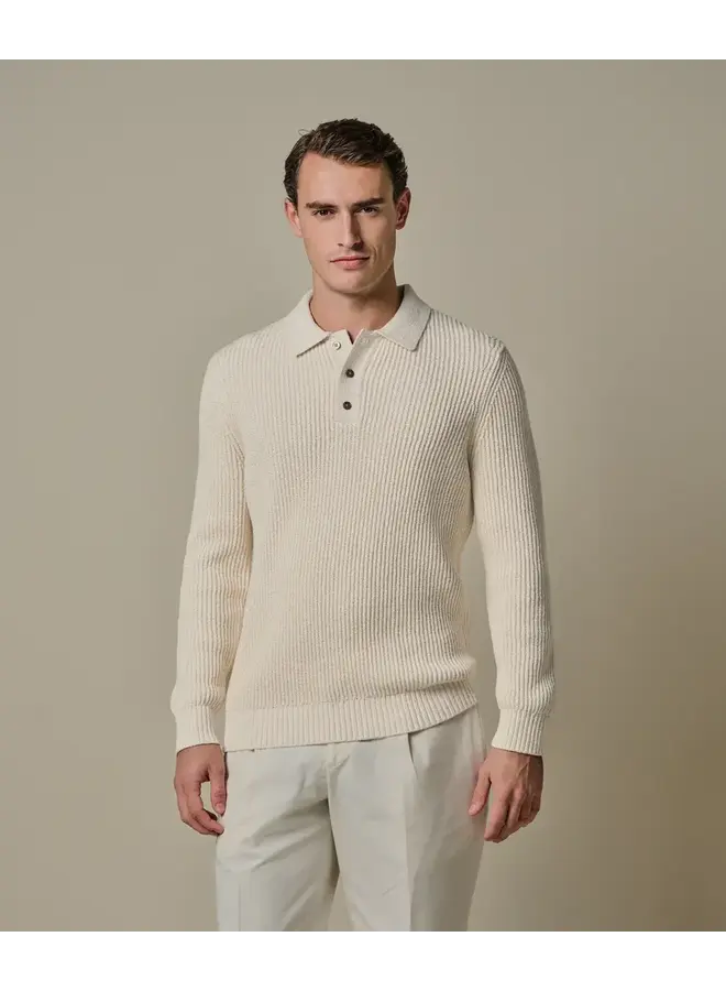 Polo Longsleeve Off-White Badstof PPXJ10017B