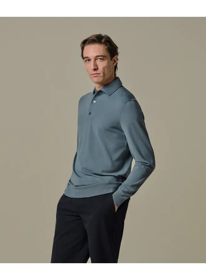 Polo Longsleeve Grijsblauw One Piece Luxury Basic PPXJ10005F