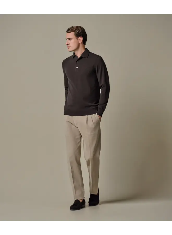 Polo Longsleeve Donkerbruin One Piece Luxury Basic PPXJ10005A