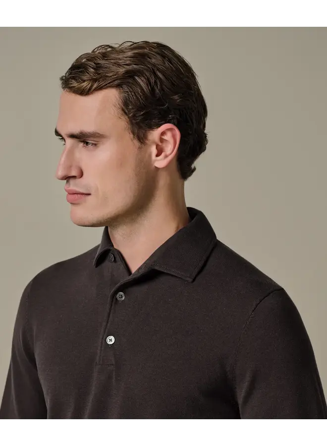 Polo Longsleeve Donkerbruin One Piece Luxury Basic PPXJ10005A
