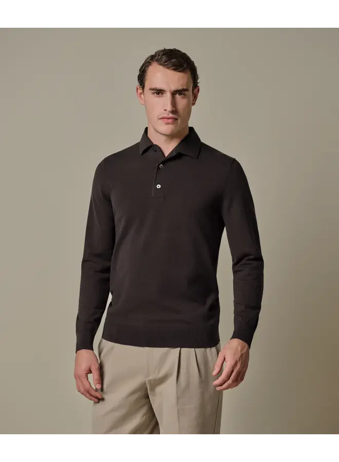Polo Longsleeve Donkerbruin One Piece Luxury Basic PPXJ10005A