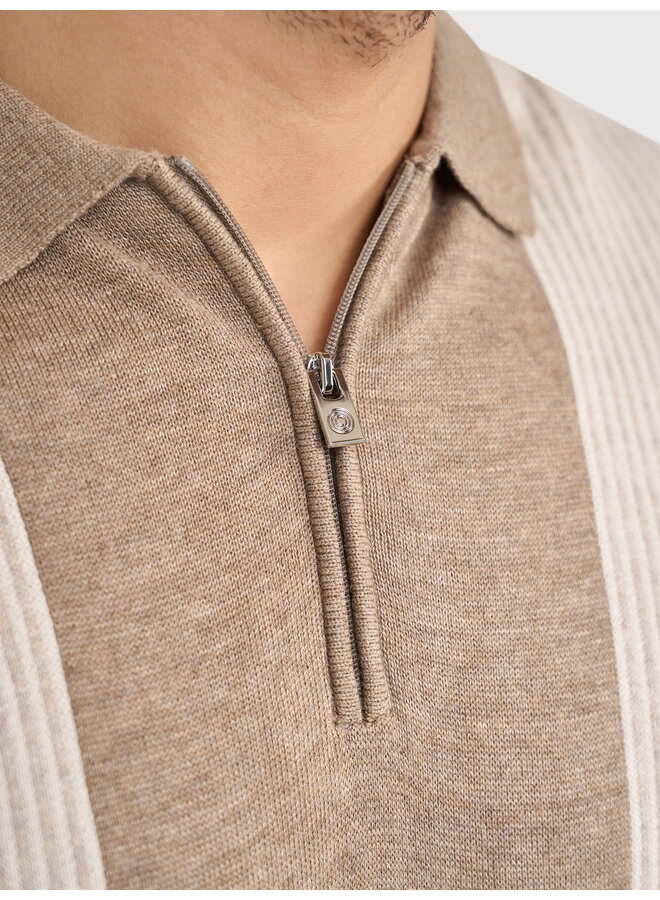 Polo Half Zip Streep KBIS26-M15 Beige