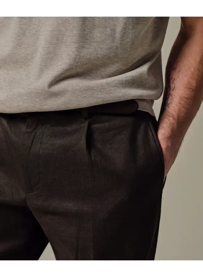 Broek Loose Fit Donker Bruin Linnen Katoen PPXQ10021A
