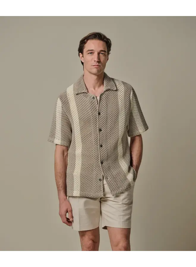 Poloshirt Korte Mouw Beige Crochet Button Through PPXD10022B