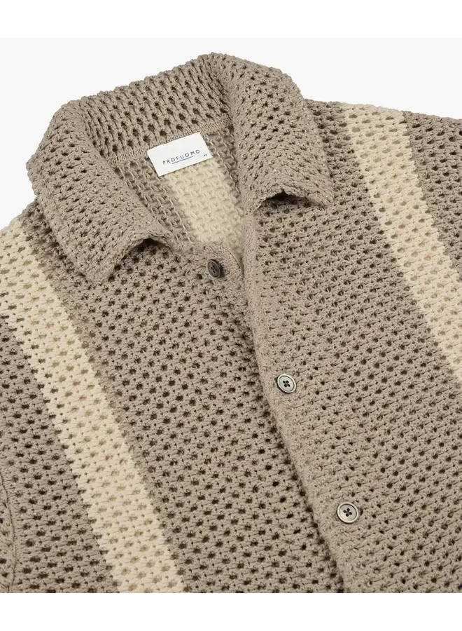 Poloshirt Korte Mouw Beige Crochet Button Through PPXD10022B