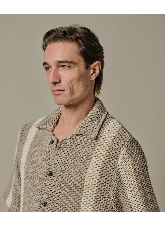 Poloshirt Korte Mouw Beige Crochet Button Through PPXD10022B