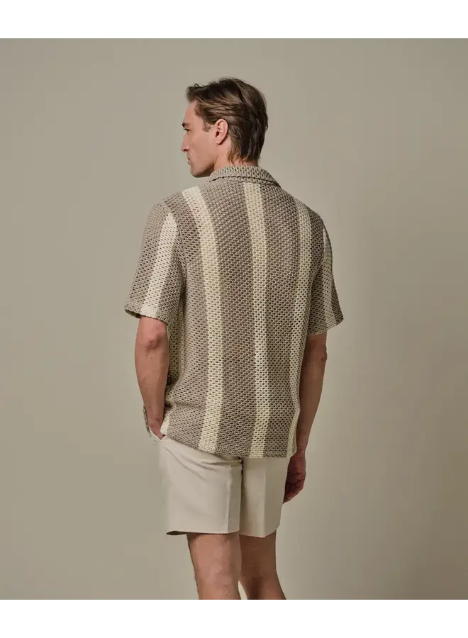 Poloshirt Korte Mouw Beige Crochet Button Through PPXD10022B