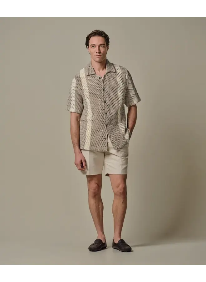 Poloshirt Korte Mouw Beige Crochet Button Through PPXD10022B