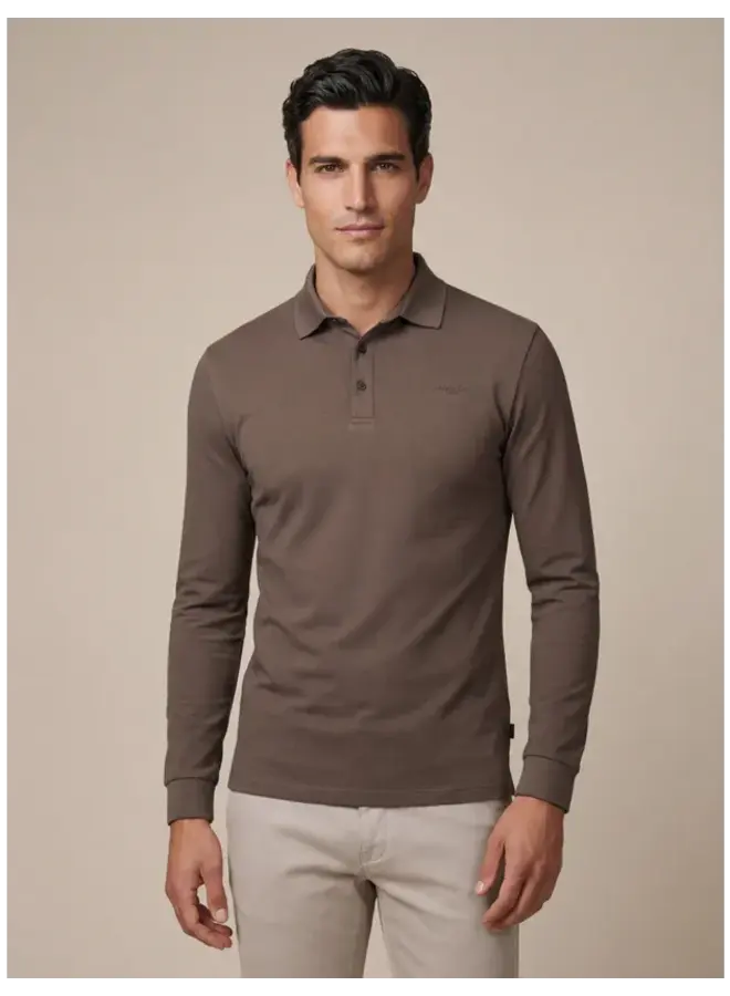 Basso Polo Lange Mouw 116261015 Kleur 880000 Dark Taupe