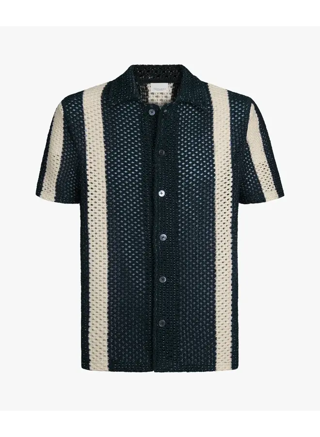 Poloshirt Korte Mouw Navy Crochet Button Through PPXD10022A