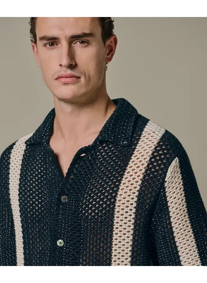 Poloshirt Korte Mouw Navy Crochet Button Through PPXD10022A