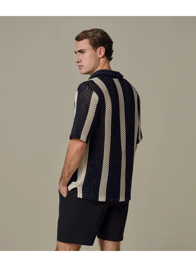 Poloshirt Korte Mouw Navy Crochet Button Through PPXD10022A