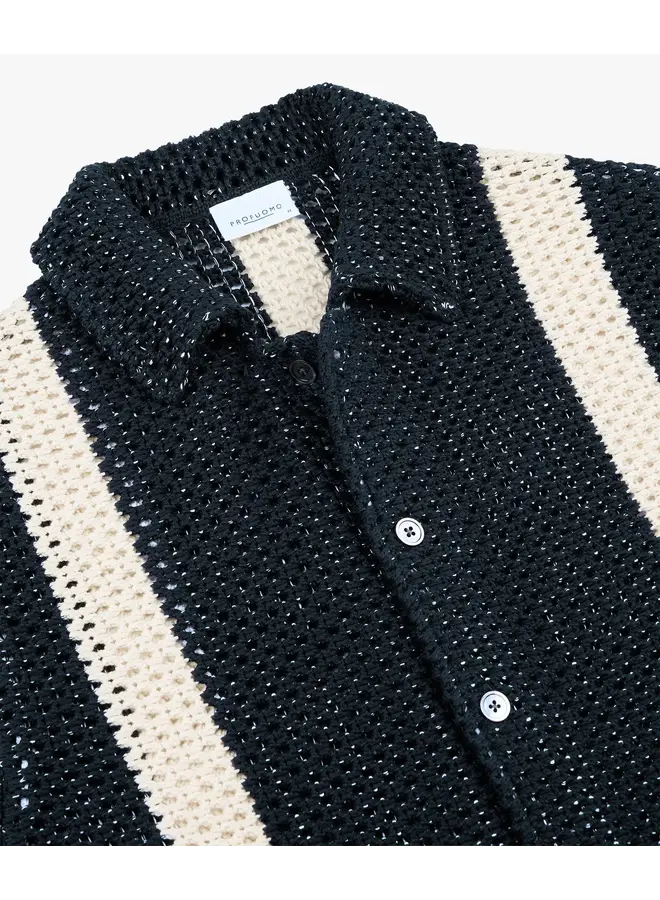 Poloshirt Korte Mouw Navy Crochet Button Through PPXD10022A