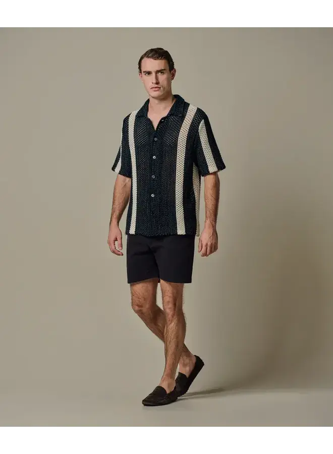 Poloshirt Korte Mouw Navy Crochet Button Through PPXD10022A