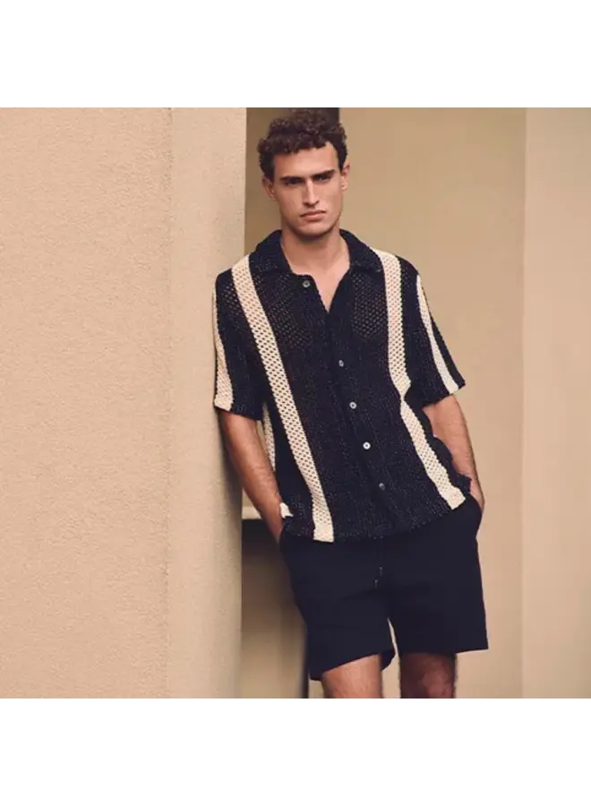 Poloshirt Korte Mouw Navy Crochet Button Through PPXD10022A