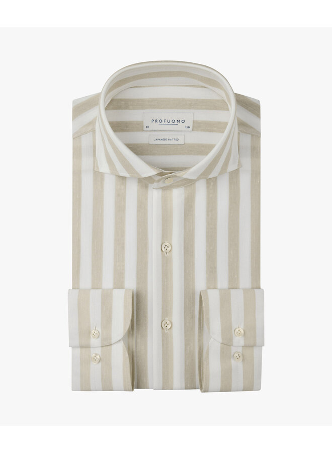 Overhemd Japanese Knitted Balk Streep Beige PPXH10035A