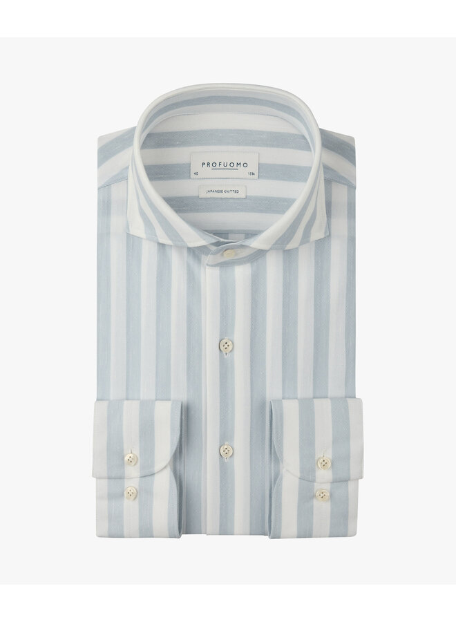 Overhemd Japanese Knitted Balk Streep Licht Blauw PPXH10035B