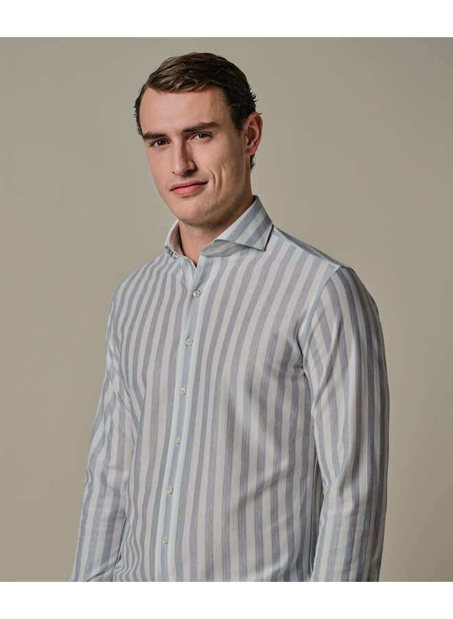 Overhemd Japanese Knitted Balk Streep Licht Blauw PPXH10035B