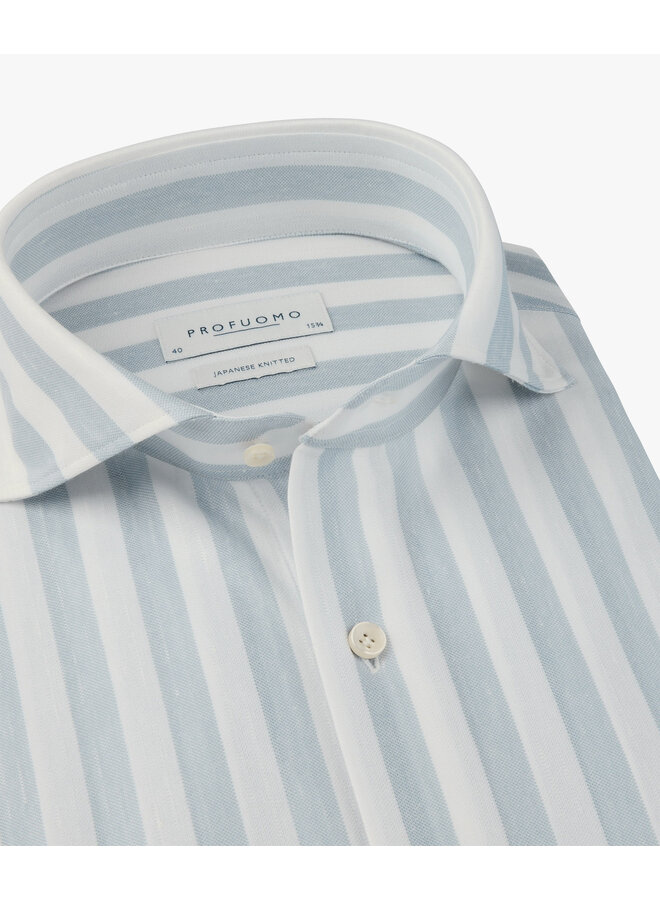 Overhemd Japanese Knitted Balk Streep Licht Blauw PPXH10035B