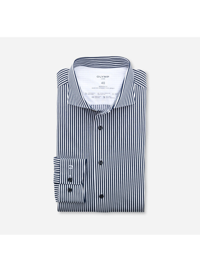 Overhemd Knitted 24/7 Modern-Fit Streep Marine Blauw 1232 84 18