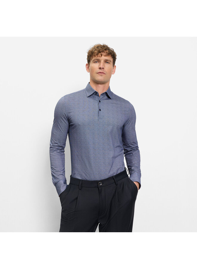 Polo Lange Mouw Knitted 24/7 Body-Fit Structuur Marine Blauw 2120 14 18