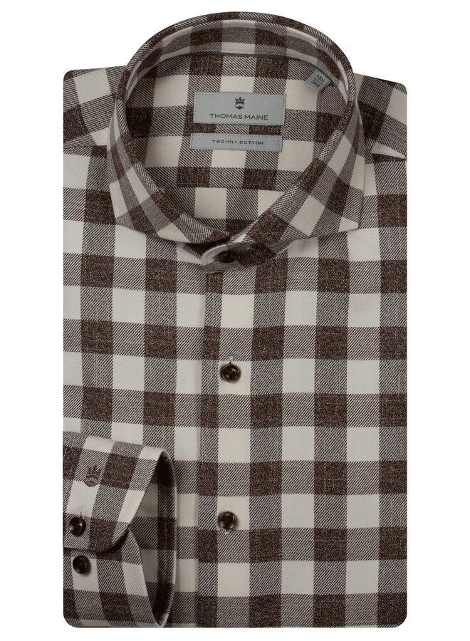 Overhemd Bari Cutaway Collar Mouline Flannel Check 627714 col 80 Brown