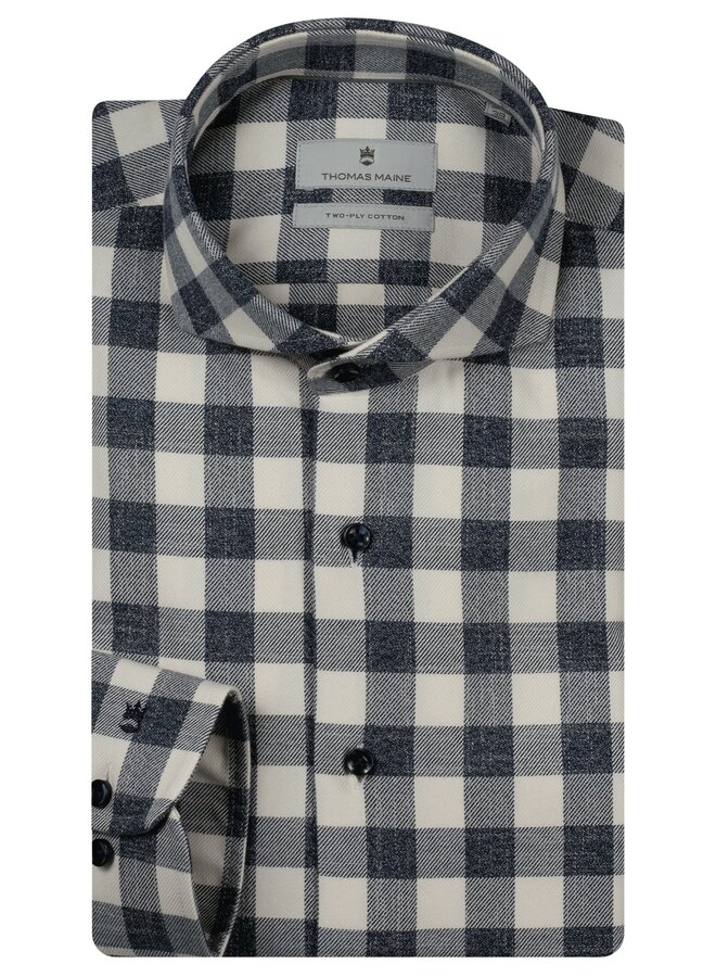 Overhemd Bari Cutaway Collar Mouline Flannel Check 627714 col 60 Blauw