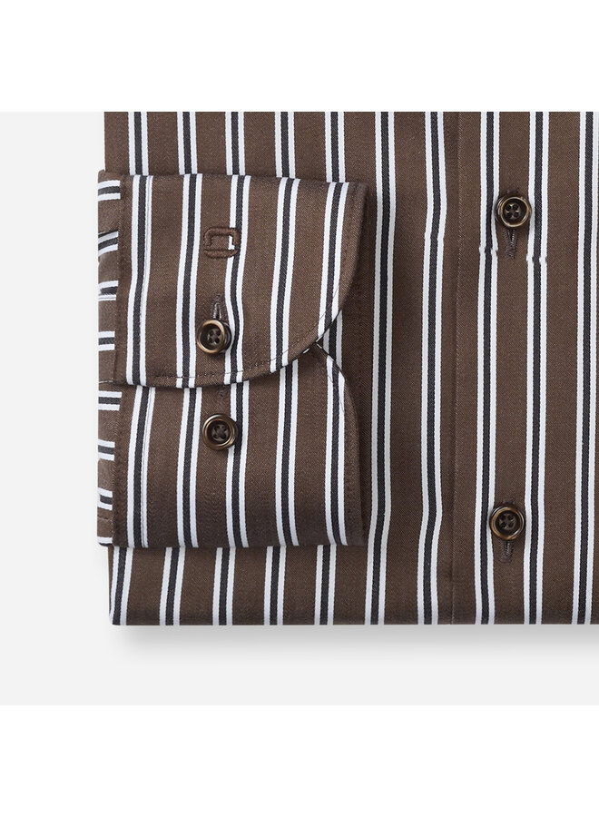 Overhemd Streep Donker Bruin Modern Fit Luxor 1238 24 89